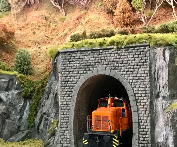 The railway tunnel on the left side of the layout